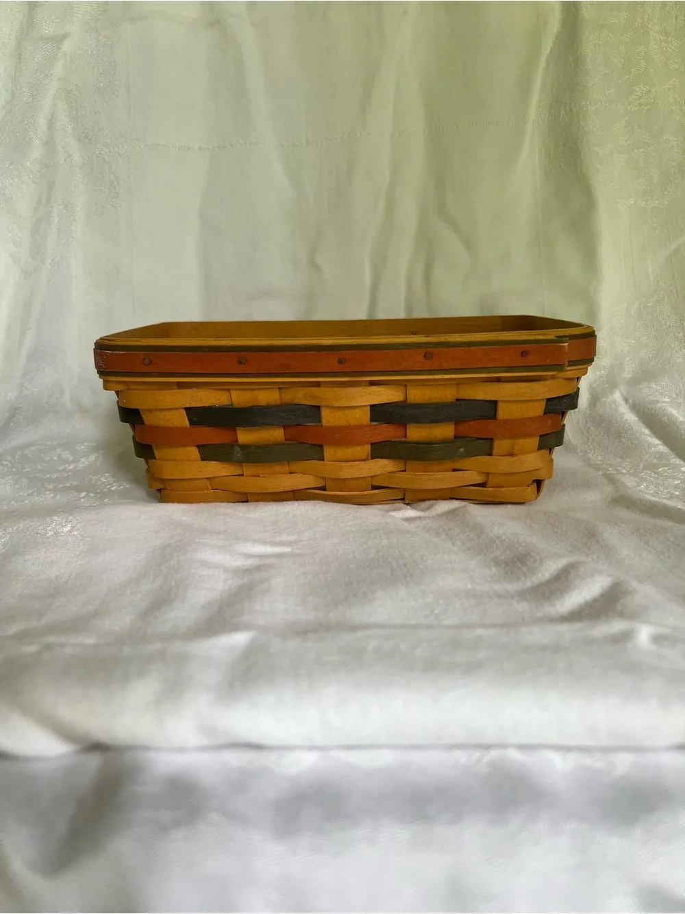 Longaberger Rectangular Woven Basket in Orange, Black & Natural
